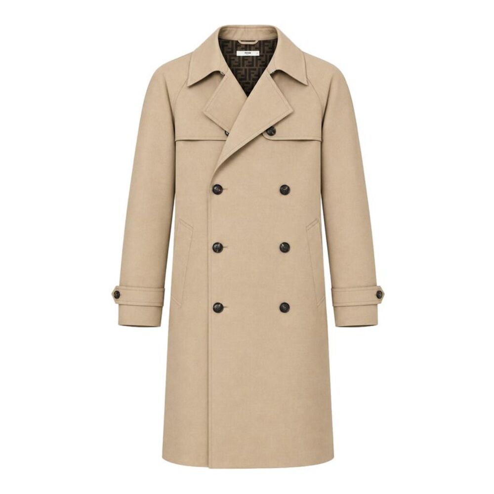 Fendi Men Rope-Colored Mackintosh Fabric Trench Coat